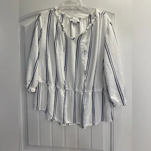 Liz Claiborne Rayon Blouse Tunic Size XL White Elastic Waist Drawstring Vneck